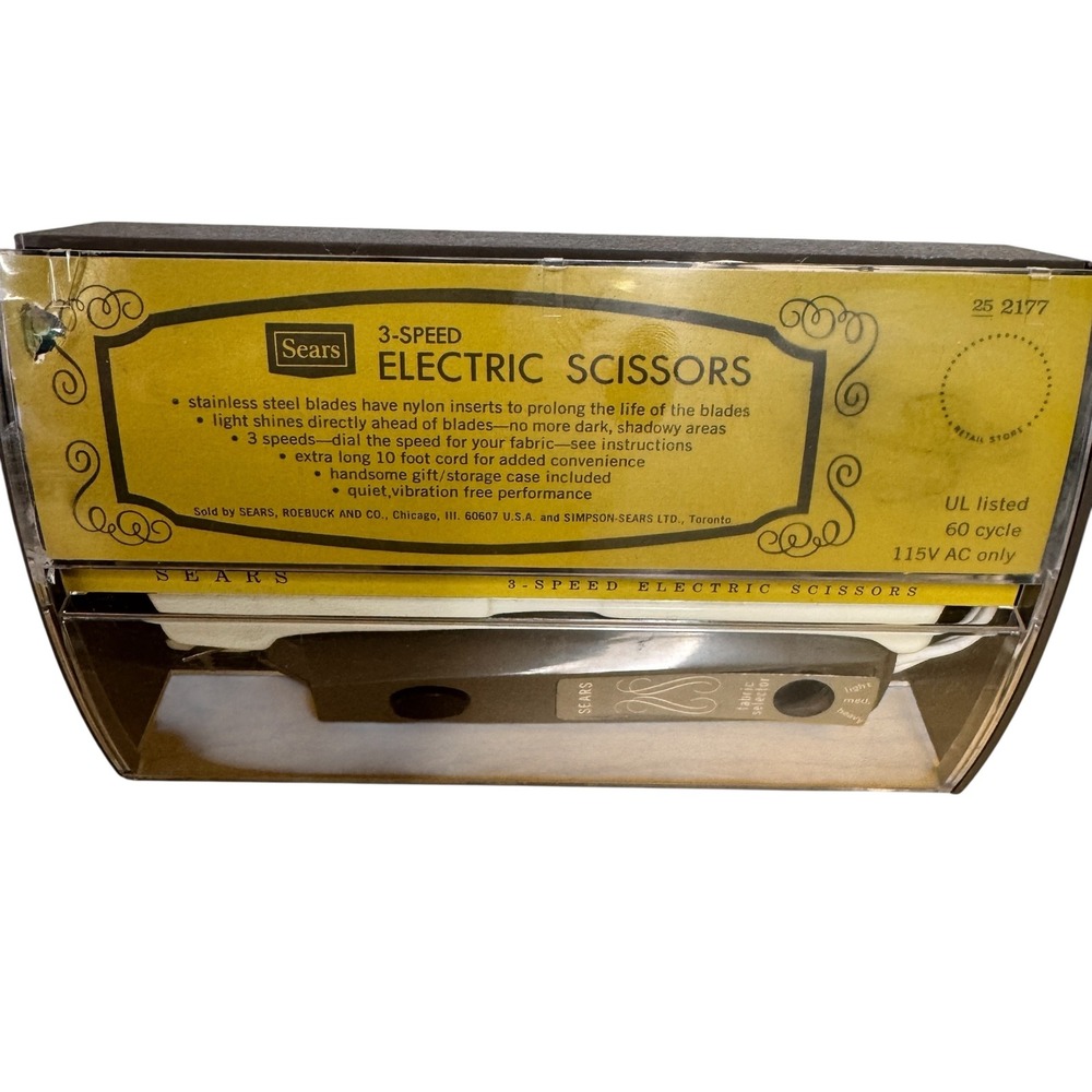 Sears 3-Speed Electric Scissors Model 344.2177 Brown Case Manual Vintage
